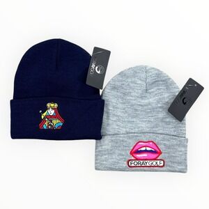 NEW Foray Golf Beanie Hats‎ Lips Queen Of Clubs Navy Blue Gray 2PCS